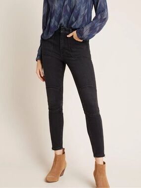 Pilcro and the Letterpress Black Stretch Moto Style Jeggings with Knee Panels